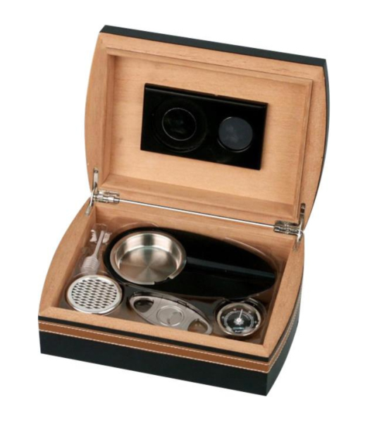 Humidor-Set "Lederoptik schwarz / braun" für ca.25 Zigarren